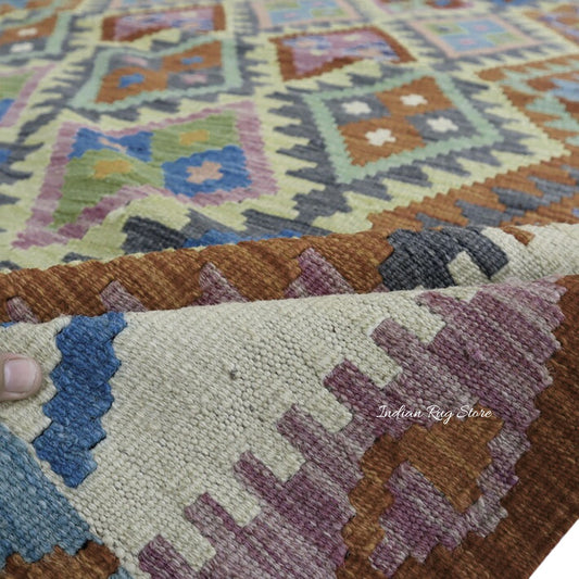 Tappeto in juta di lana e tessuto a mano geometrico multicolore nero per soggiorno Tappeto in juta di lana e tessuto a mano geometrico multicolore nero per soggiorno