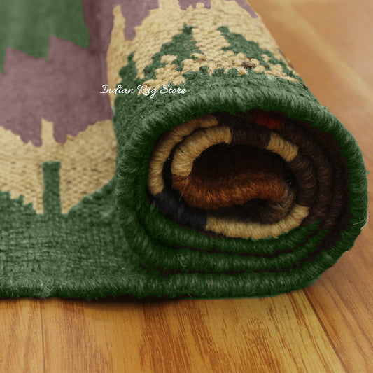 Green Multicolor Hand Woven Geometric Farm House Decor Wool Jute Rug Green Multicolor Hand Woven Geometric Farm House Decor Wool Jute Rug