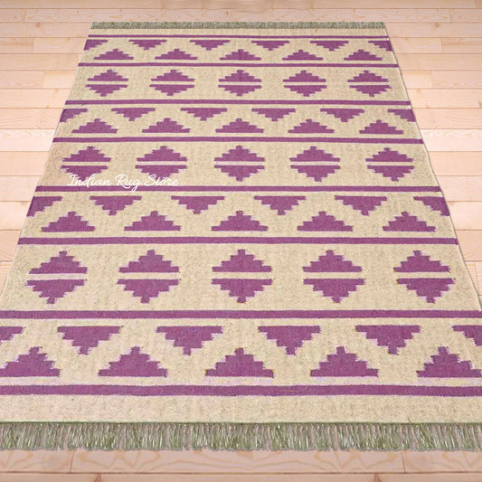 Tappeto di lana e juta geometrico alla moda indiano tessuto a mano viola marrone Tappeto di lana e juta geometrico alla moda indiano tessuto a mano viola marrone