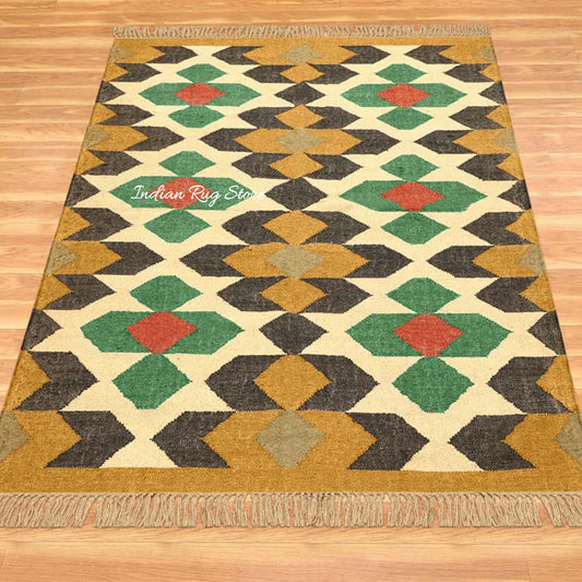 Tappeto di lana e juta geometrico intrecciato a mano multicolore nero della fattoria Tappeto di lana e juta geometrico intrecciato a mano multicolore nero della fattoria