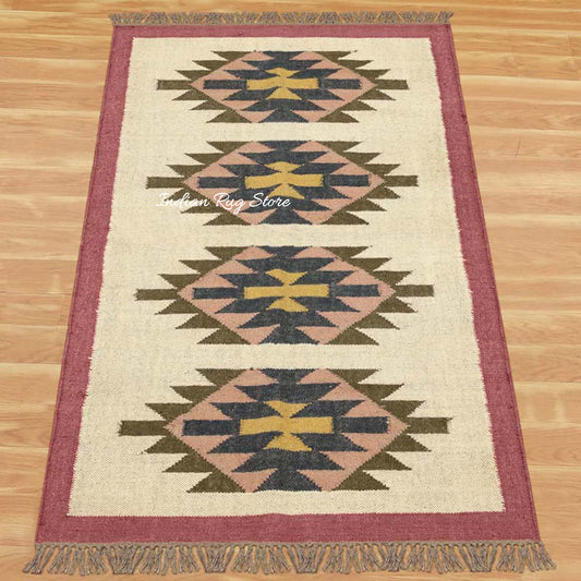 Tappeto geometrico in lana e juta multicolore marrone intrecciato a mano Tappeto geometrico in lana e juta multicolore marrone intrecciato a mano