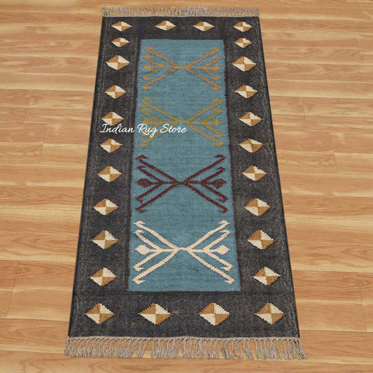 Tappeto da cucina multicolore grigio in iuta kilim indiano tessuto a mano Tappeto da cucina multicolore grigio in iuta kilim indiano tessuto a mano