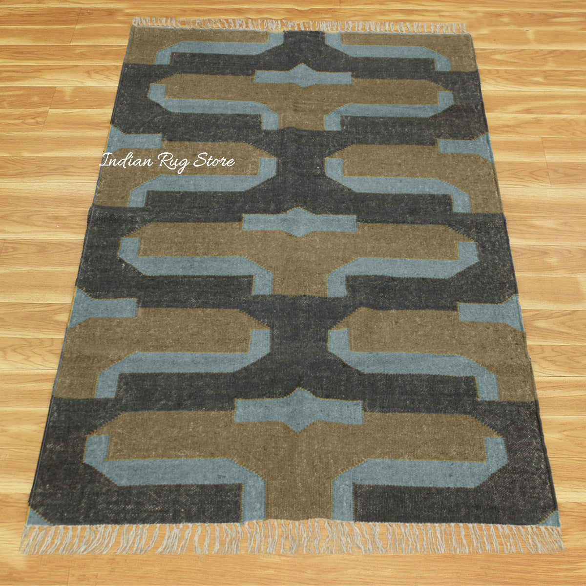 Alfombra de yute y lana con diseño geométrico de color marrón grisáceo y decoración de casa de campo tejida a mano