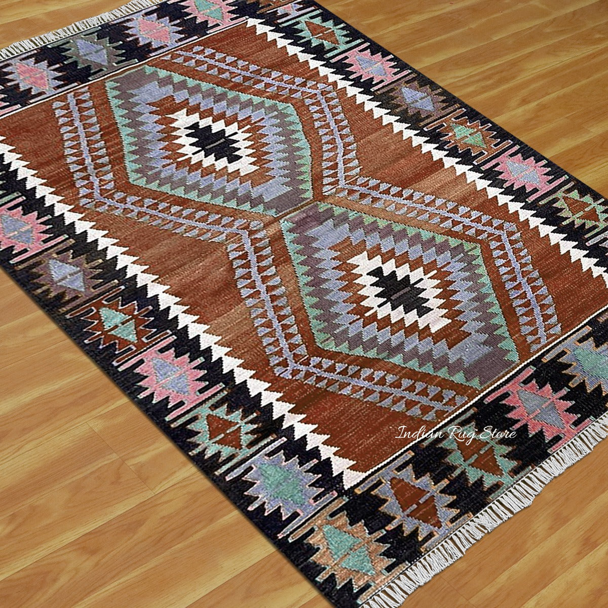 Dining Room Decor Brown and Black Hand Woven Wool Rug - Indian Rug Store Dining Room Decor Brown and Black Hand Woven Wool Rug - Indian Rug Store