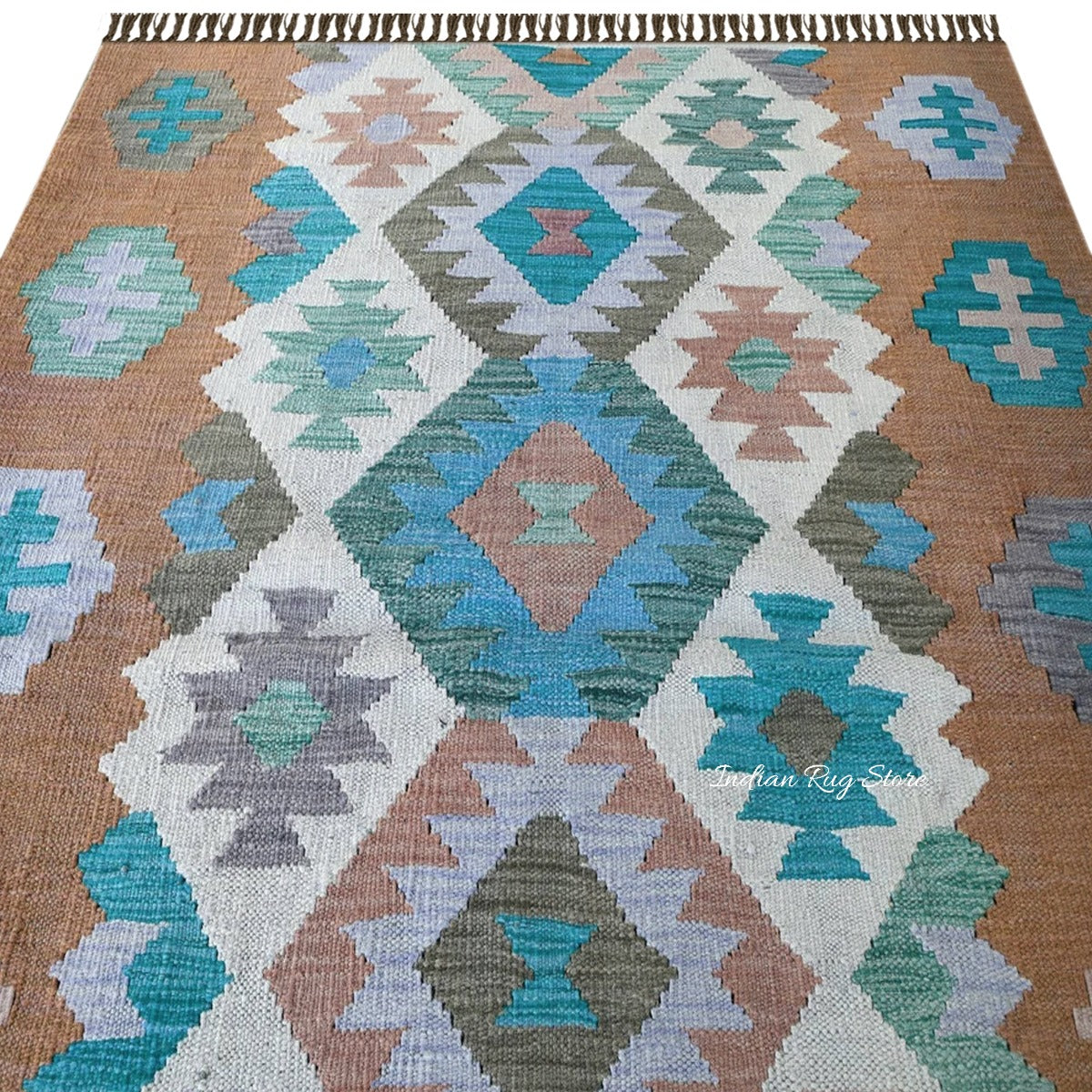 Brown and Blue Home Decor Beautiful Wool Area Rug - Indian Rug Store Brown and Blue Home Decor Beautiful Wool Area Rug - Indian Rug Store