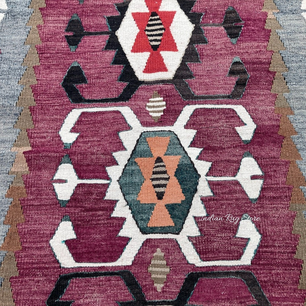 Hand Woven Wool Red and Gray Living Room Area Rug - Indian Rug Store