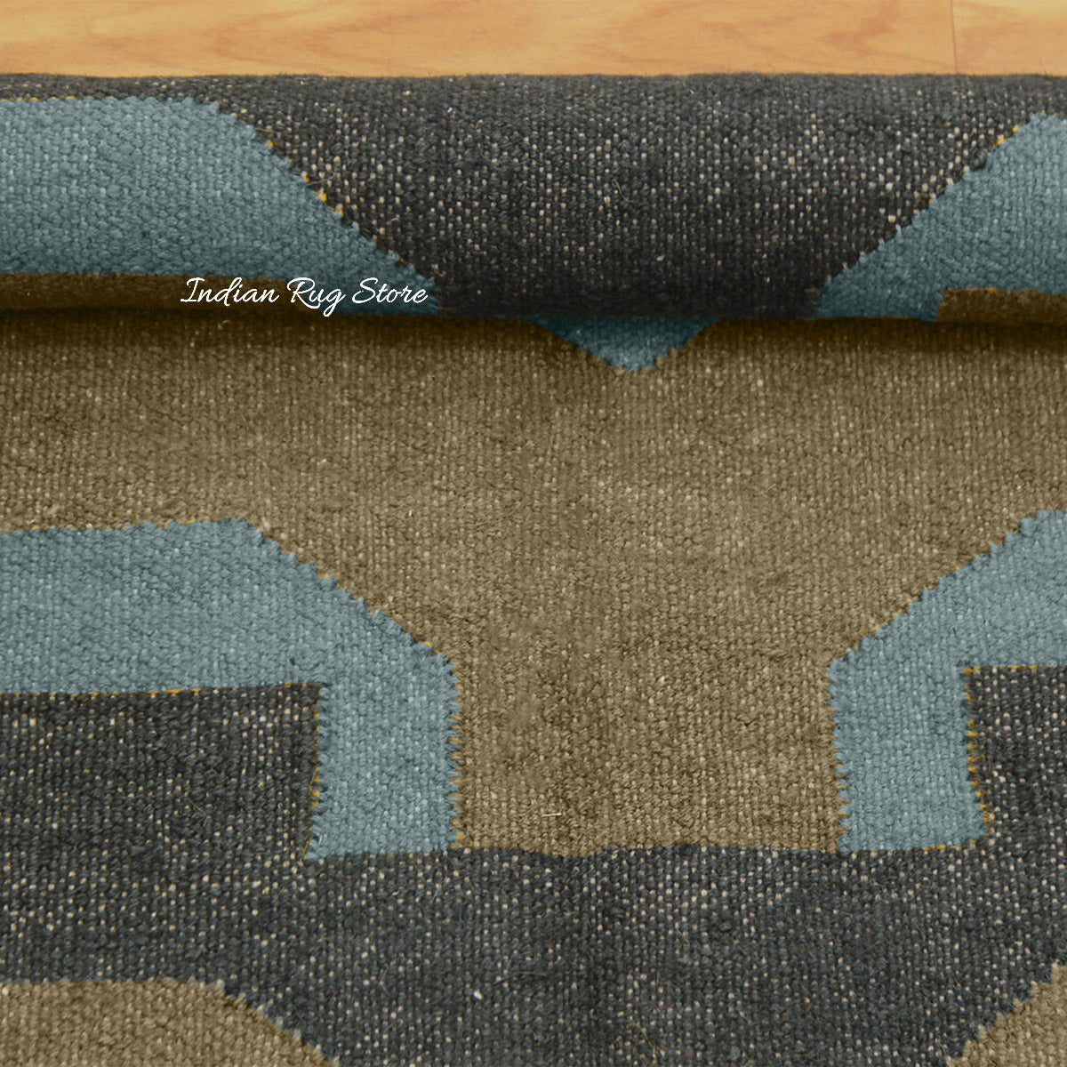 Alfombra de yute y lana con diseño geométrico de color marrón grisáceo y decoración de casa de campo tejida a mano
