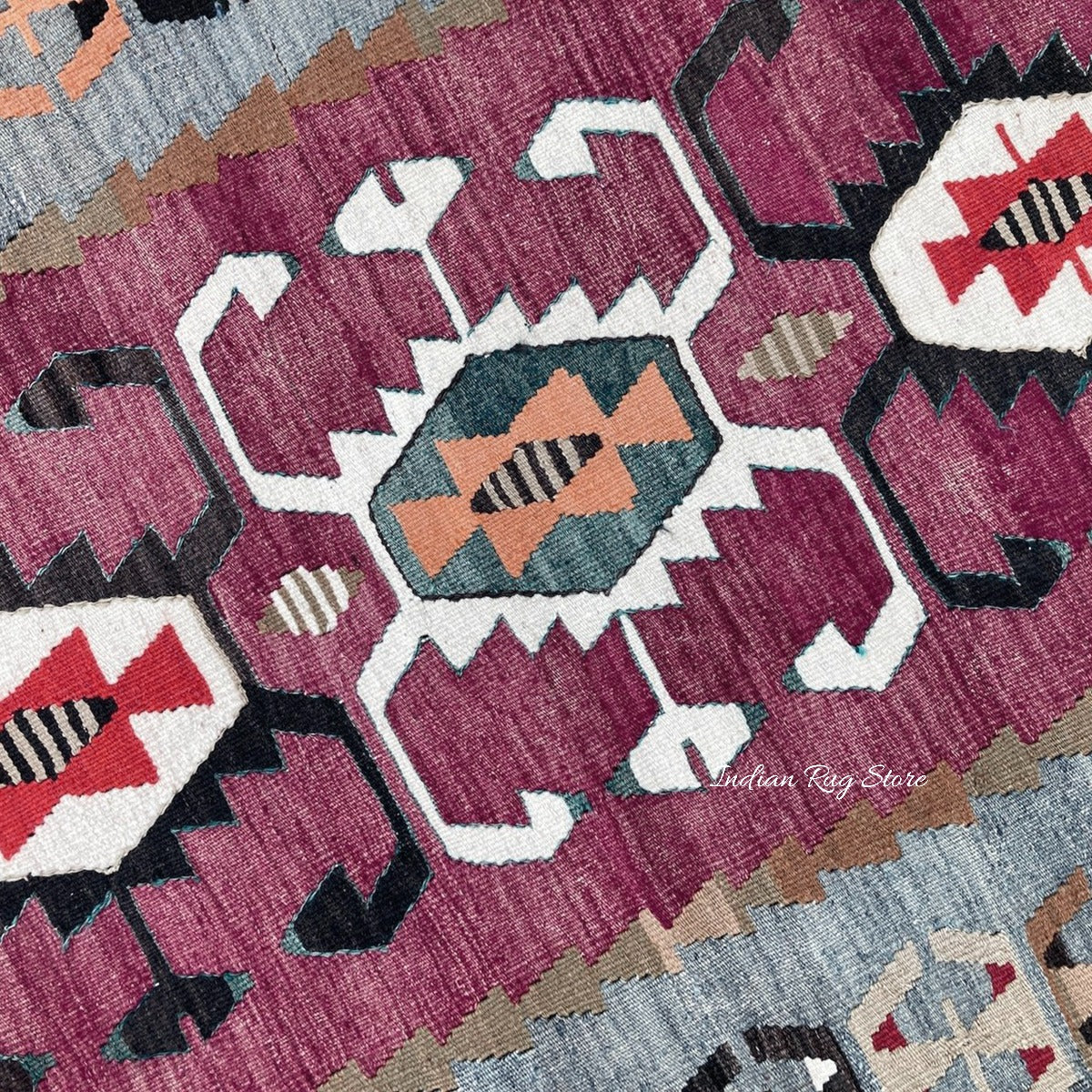 Hand Woven Wool Red and Gray Living Room Area Rug - Indian Rug Store Hand Woven Wool Red and Gray Living Room Area Rug - Indian Rug Store