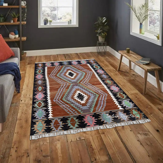 Tappeto in juta Woolo geometrico intrecciato a mano multicolore ruggine marrone Tappeto in juta Woolo geometrico intrecciato a mano multicolore ruggine marrone