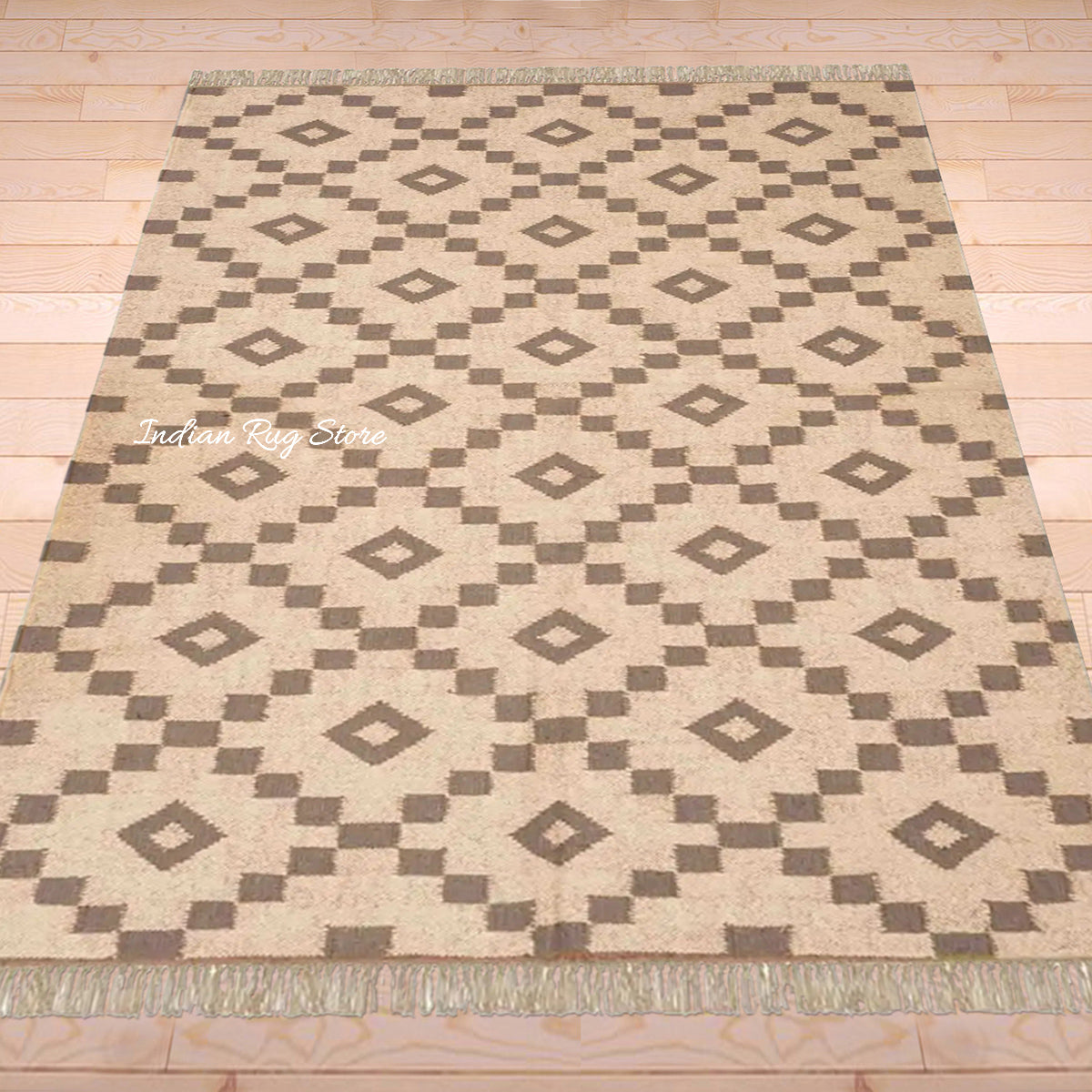 Indian Hand Woven Geometric Beige Brown Trendy Wool Jute Rug - Indian Rug Store Indian Hand Woven Geometric Beige Brown Trendy Wool Jute Rug - Indian Rug Store