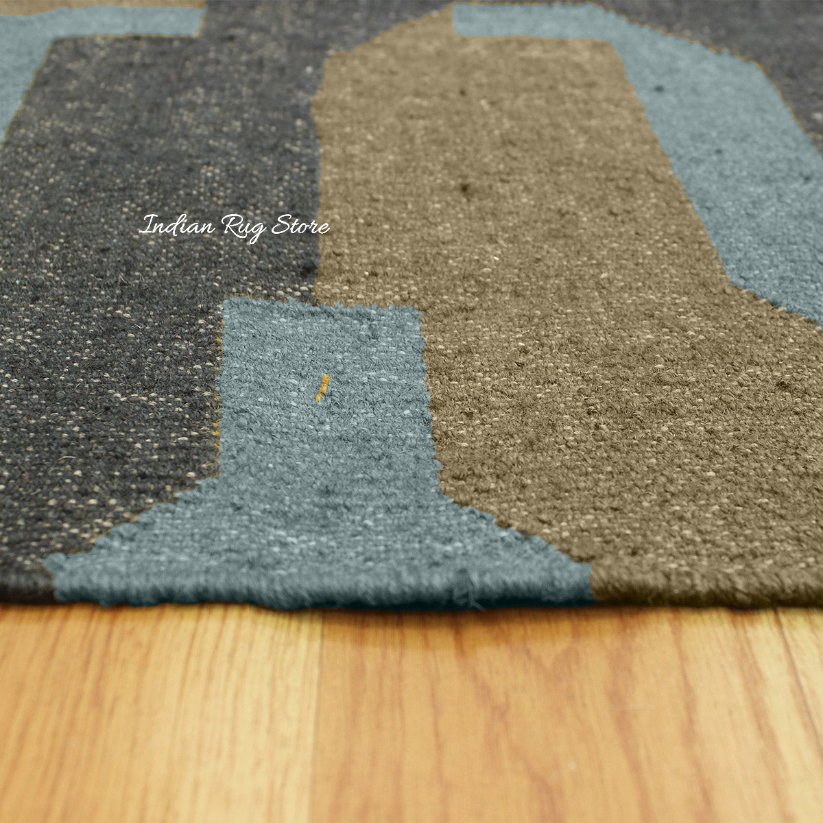 Alfombra de yute y lana con diseño geométrico de color marrón grisáceo y decoración de casa de campo tejida a mano