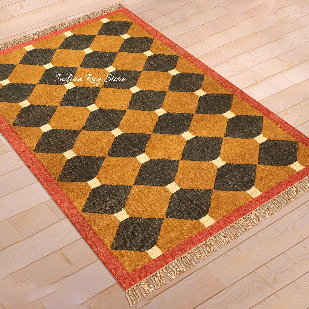 Indian Hand Woven Black Yellow Geometric Hallway Decor Wool Jute Rug - Indian Rug Store Indian Hand Woven Black Yellow Geometric Hallway Decor Wool Jute Rug - Indian Rug Store