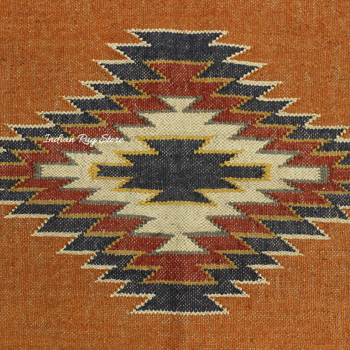 Indian Hand Woven Geometric Orange Black Trendy Wool Jute Rug - Indian Rug Store Indian Hand Woven Geometric Orange Black Trendy Wool Jute Rug - Indian Rug Store