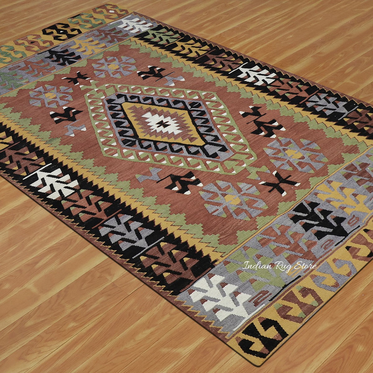 Dining Room Decor Hand Woven Brown Wool Rug - Indian Rug Store