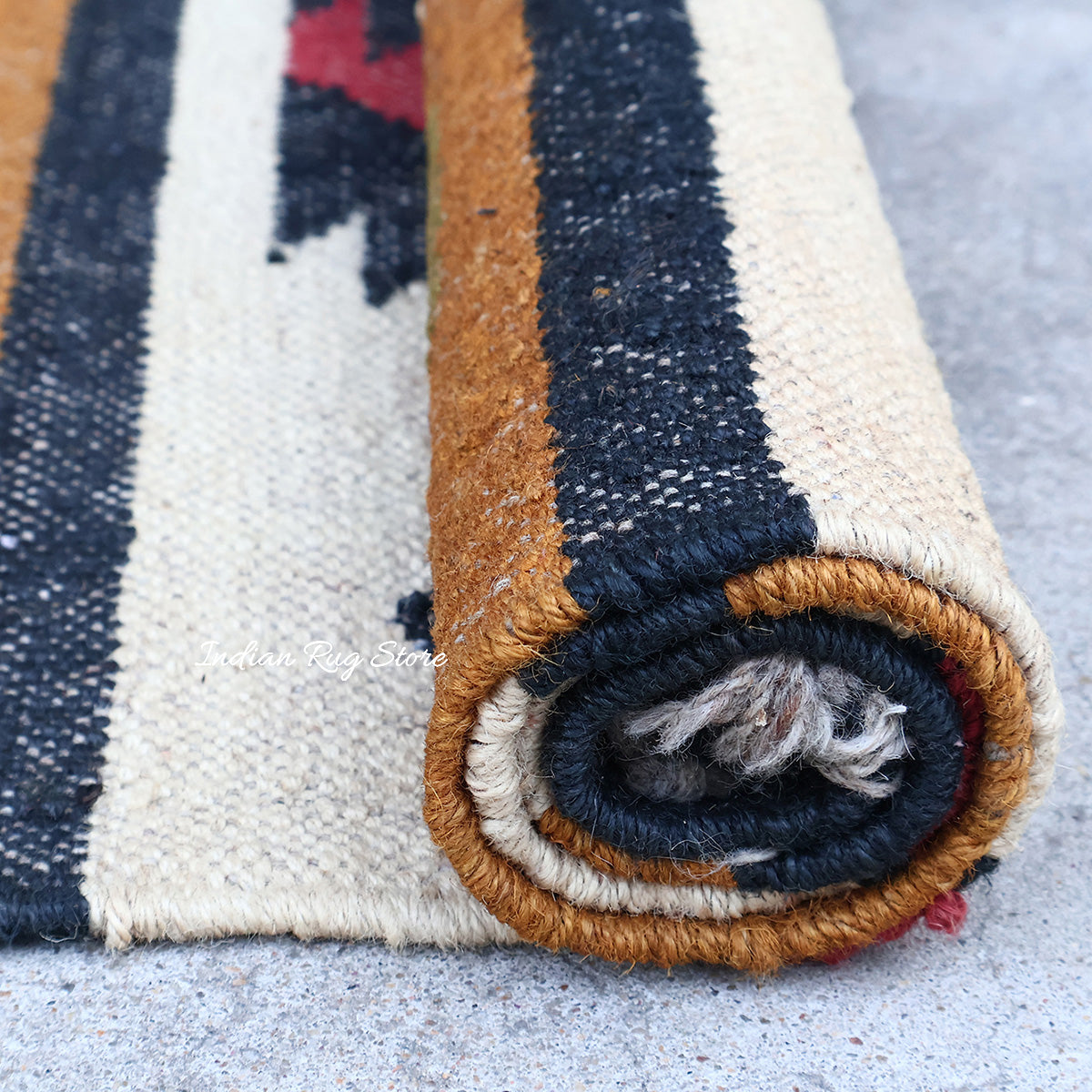 Multicolor Indian Hand Woven Geometric Dining Hall Wool Jute Rug - Indian Rug Store Multicolor Indian Hand Woven Geometric Dining Hall Wool Jute Rug - Indian Rug Store