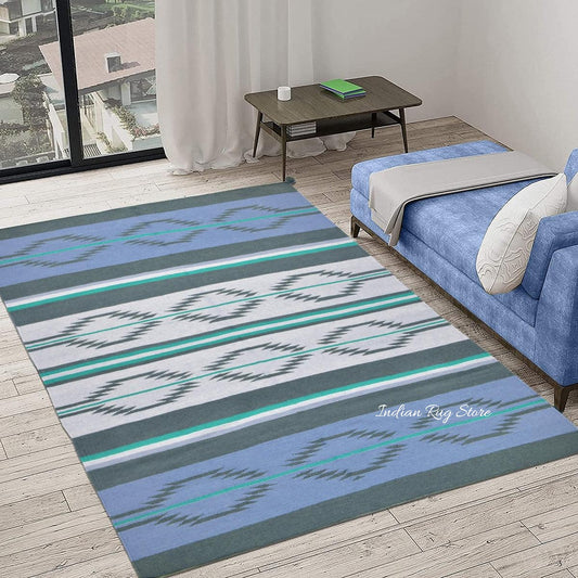 Blue Hand Woven Cotton Kilim Bed Room Rug CK-530 Blue Hand Woven Cotton Kilim Bed Room Rug CK-530