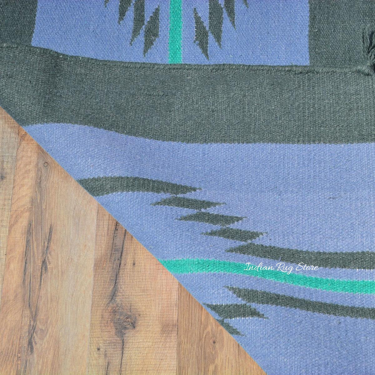 Blue Hand Woven Cotton Kilim Bed Room Rug CK-530 - Indian Rug Store Blue Hand Woven Cotton Kilim Bed Room Rug CK-530 - Indian Rug Store