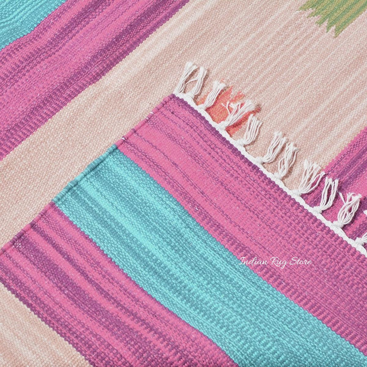 Natural Cotton Hand Woven Kilim Area Rug Pink CK-541 - Indian Rug Store Natural Cotton Hand Woven Kilim Area Rug Pink CK-541 - Indian Rug Store