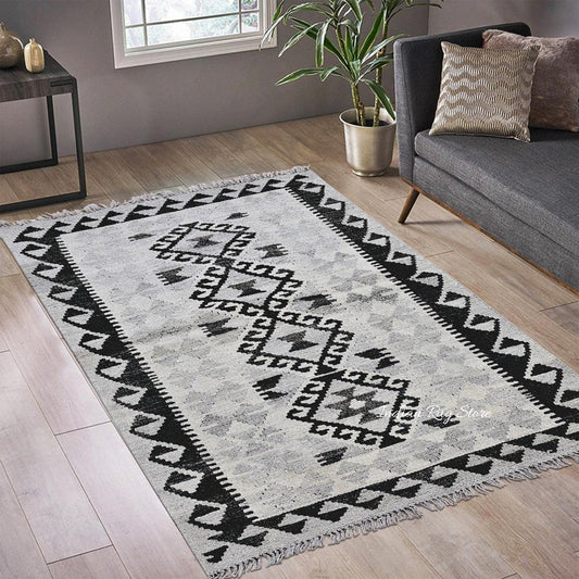 Hand Woven Gray Cotton Kilim Outdoor Patio Rug CK-548 Hand Woven Gray Cotton Kilim Outdoor Patio Rug CK-548