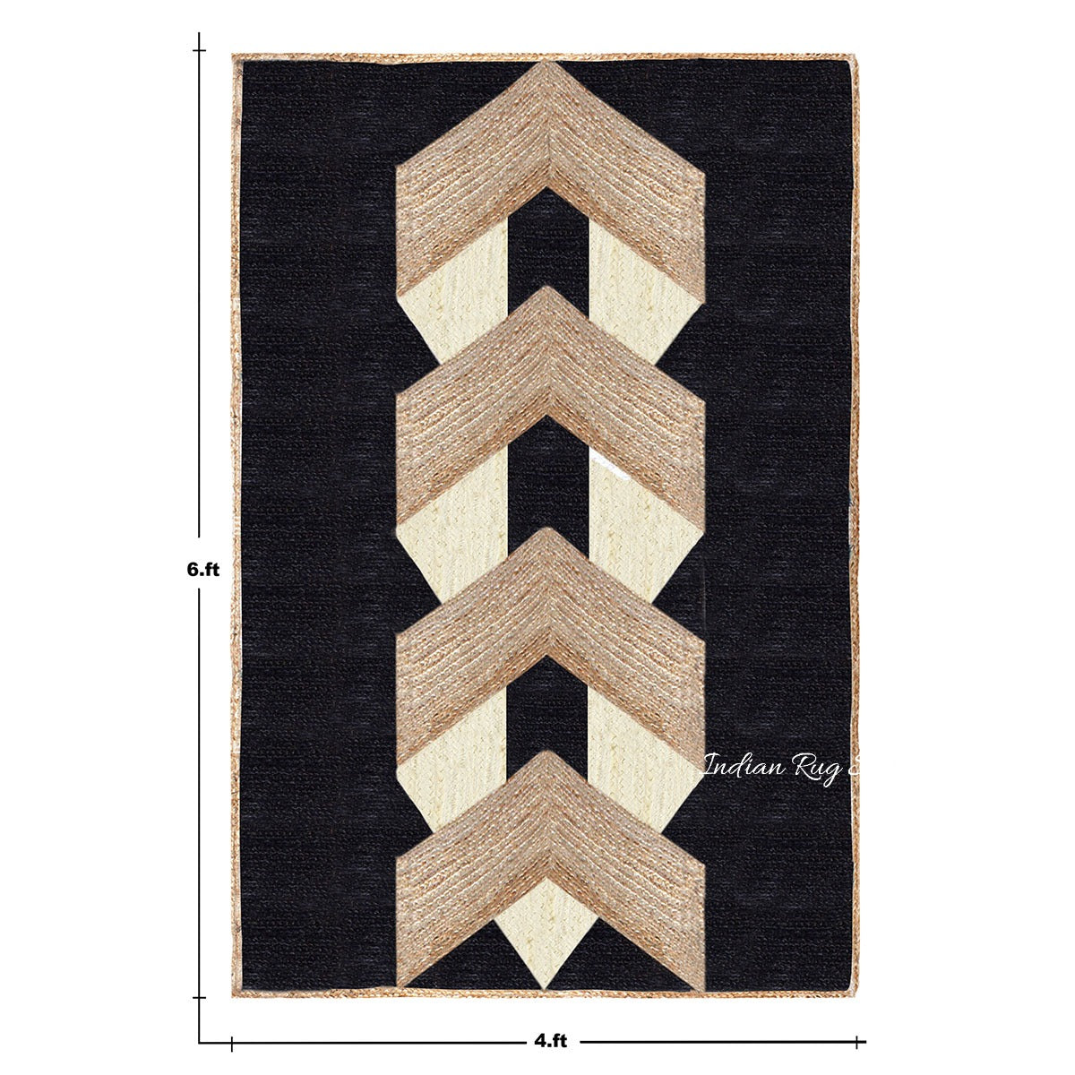Geometric Hand Braided Beige Black Living Area Jute Rug - Indian Rug Store Geometric Hand Braided Beige Black Living Area Jute Rug - Indian Rug Store