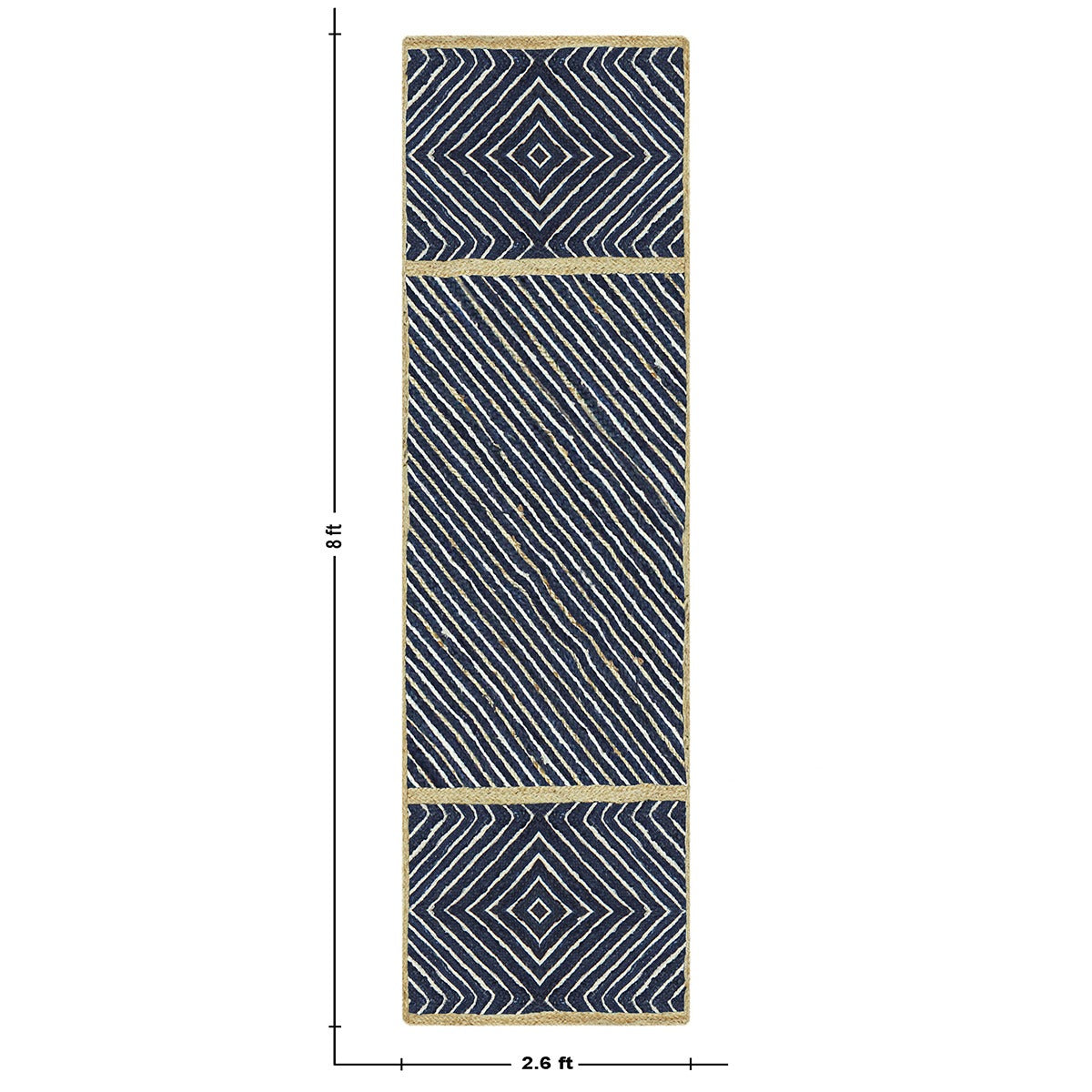 Hand Braided Beige Blue Geometric Interior Decor Jute Rug - Indian Rug Store Hand Braided Beige Blue Geometric Interior Decor Jute Rug - Indian Rug Store