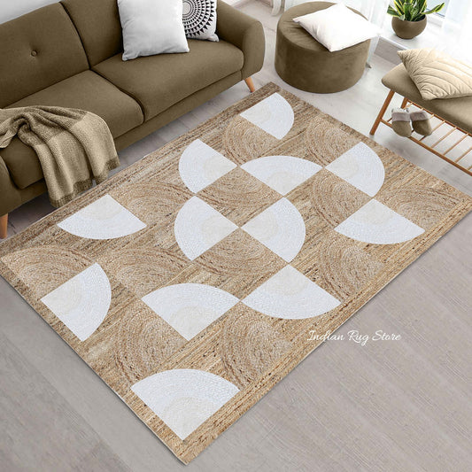 Rectangle White Beige Hand Braided Living Area Jute Rug Rectangle White Beige Hand Braided Living Area Jute Rug