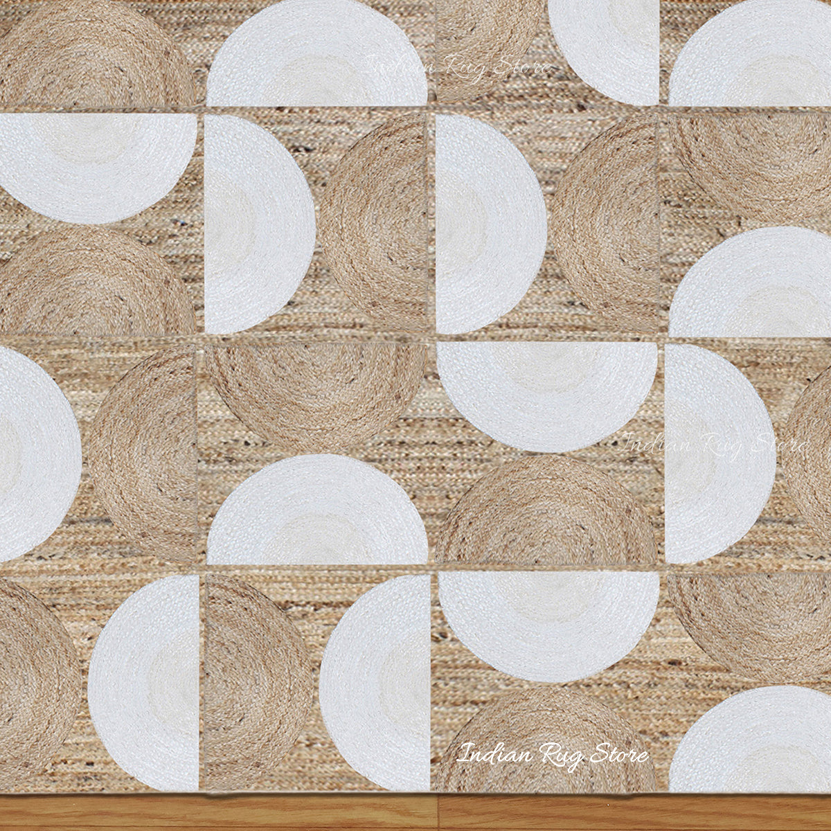 Hand Braided Geometric White Beige Farm House Decor Jute Rug - Indian Rug Store Hand Braided Geometric White Beige Farm House Decor Jute Rug - Indian Rug Store