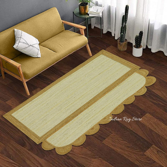 Tappeto in juta bianco beige geometrico intrecciato a mano per arredamento d'interni Tappeto in juta bianco beige geometrico intrecciato a mano per arredamento d'interni