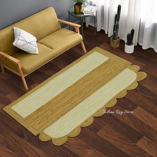 Tappeto in juta bianco beige intrecciato a mano geometrico per la casa Tappeto in juta bianco beige intrecciato a mano geometrico per la casa