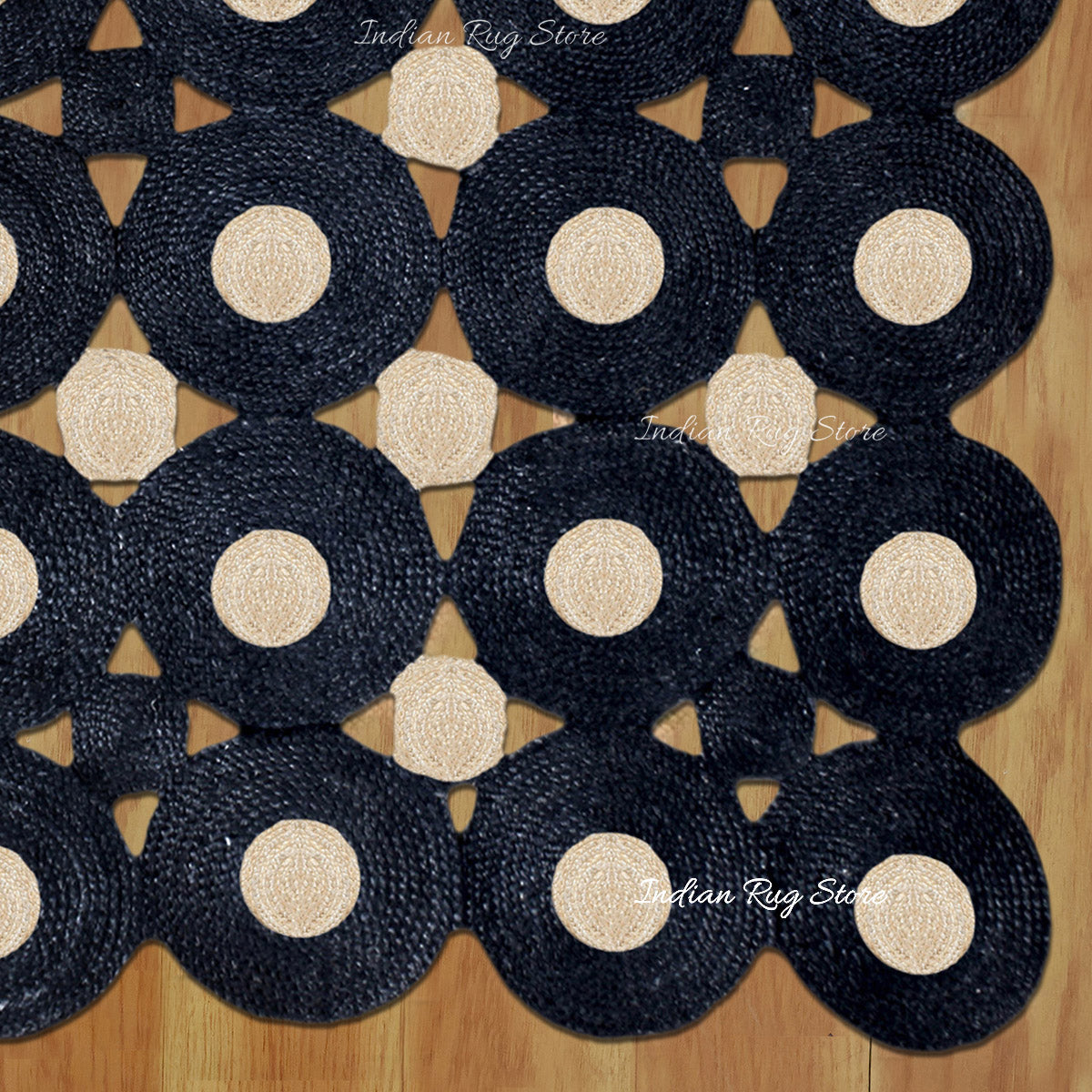 Hand Braided Geometric Black Beige Home Decor Jute Rug - Indian Rug Store Hand Braided Geometric Black Beige Home Decor Jute Rug - Indian Rug Store