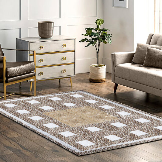 Tappeto in juta beige multicolore geometrico intrecciato a mano rettangolare per la casa Tappeto in juta beige multicolore geometrico intrecciato a mano rettangolare per la casa