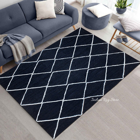 Blue White Geometric Hand Braided Entrance Decor Jute Rug Blue White Geometric Hand Braided Entrance Decor Jute Rug