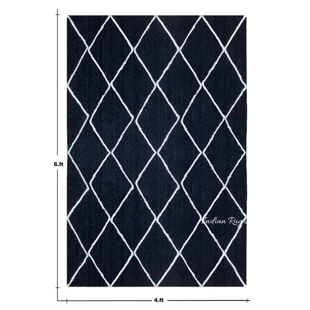 Blue White Geometric Hand Braided Entrance Decor Jute Rug - Indian Rug Store Blue White Geometric Hand Braided Entrance Decor Jute Rug - Indian Rug Store