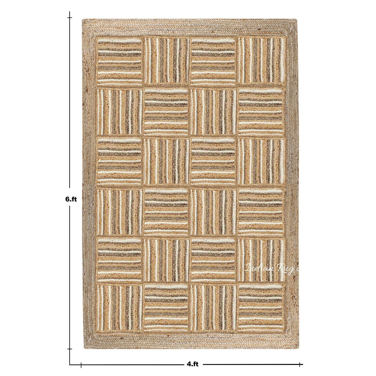 Hand Braided Beige White Geometric Home Decor Jute Rug - Indian Rug Store Hand Braided Beige White Geometric Home Decor Jute Rug - Indian Rug Store
