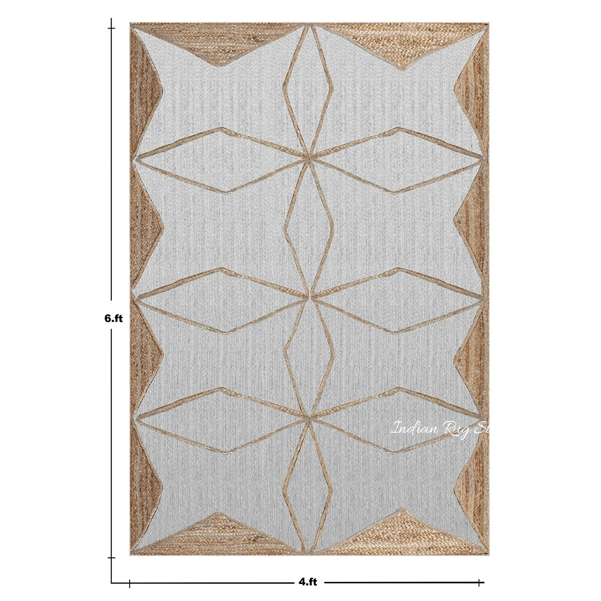 Hand Braided Geometric White Beige Home Decor Jute Dhurries - Indian Rug Store Hand Braided Geometric White Beige Home Decor Jute Dhurries - Indian Rug Store