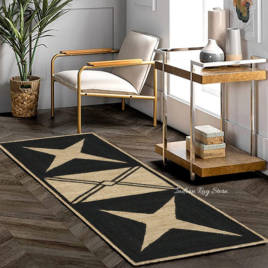 Rettangolo intrecciato a mano beige nero geometrico fuori casa juta Dhurries Rettangolo intrecciato a mano beige nero geometrico fuori casa juta Dhurries