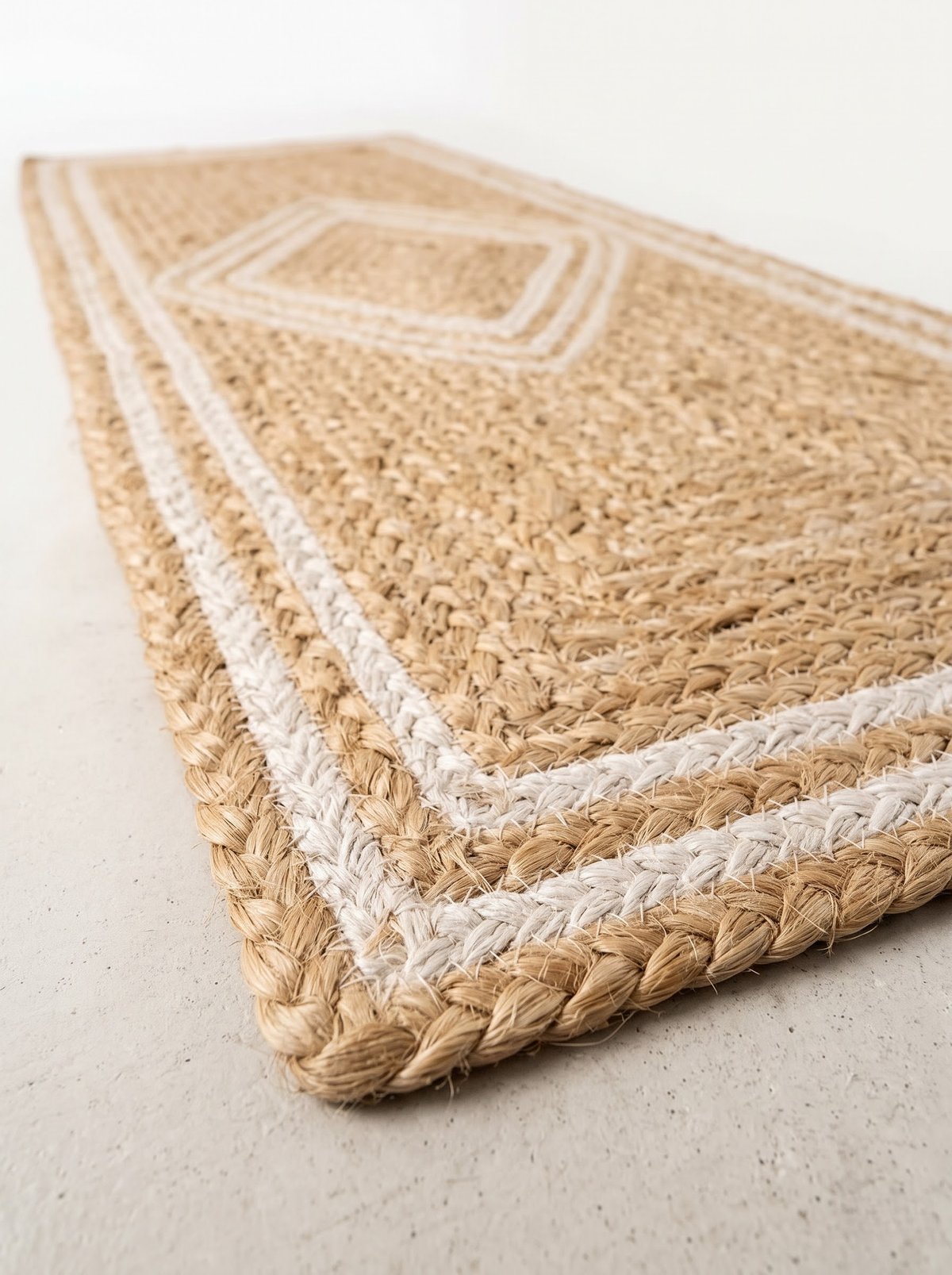 Beige & White Diamond Braided Jute Stair Treads, Farmhouse Boho Runner Step Mats Beige & White Diamond Braided Jute Stair Treads, Farmhouse Boho Runner Step Mats