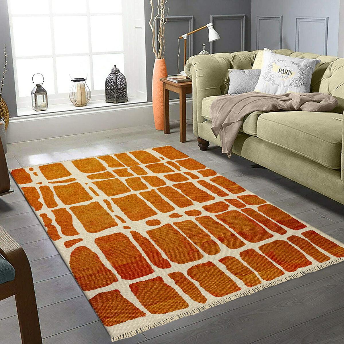 Eco Friendly Orange Cotton Handmade Abstract Modern Area Rug DGP-23 - Indian Rug Store
