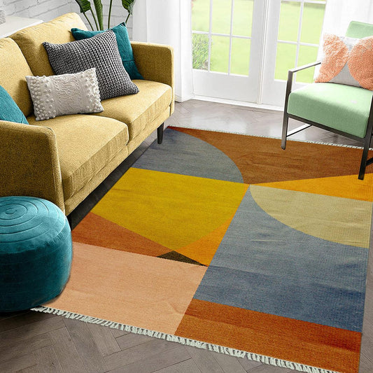 Tappeto in cotone astratto indiano multicolore per la casa, tessuto a mano, DGP-38 Tappeto in cotone astratto indiano multicolore per la casa, tessuto a mano, DGP-38