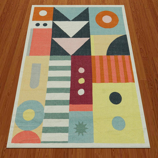 Tappeto in cotone astratto indiano multicolore per la casa, tessuto a mano, DGP-4 Tappeto in cotone astratto indiano multicolore per la casa, tessuto a mano, DGP-4