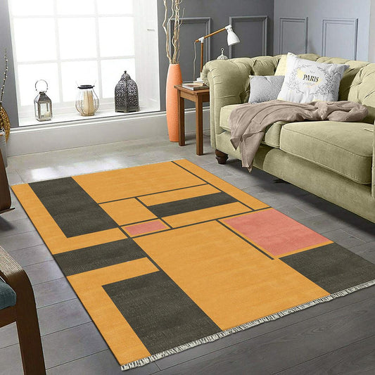 Tappeto da esterno moderno astratto fatto a mano multicolore indiano DGP-50 Tappeto da esterno moderno astratto fatto a mano multicolore indiano DGP-50