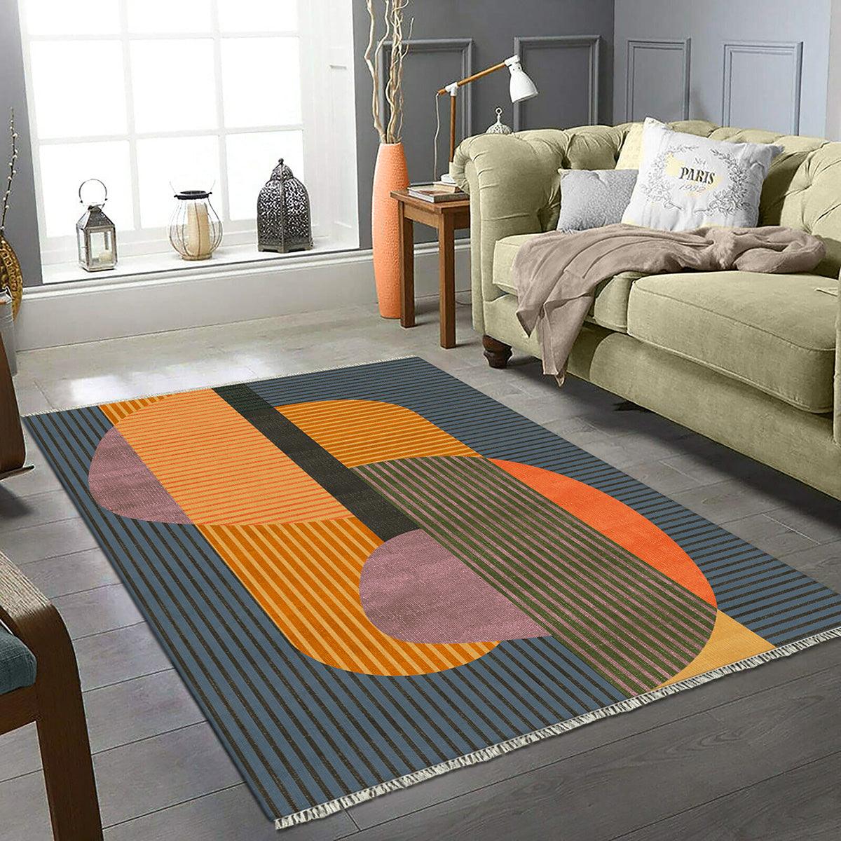 Farmhouse Orange Eco Friendly Bordered Modern Cotton Rug DGP-78