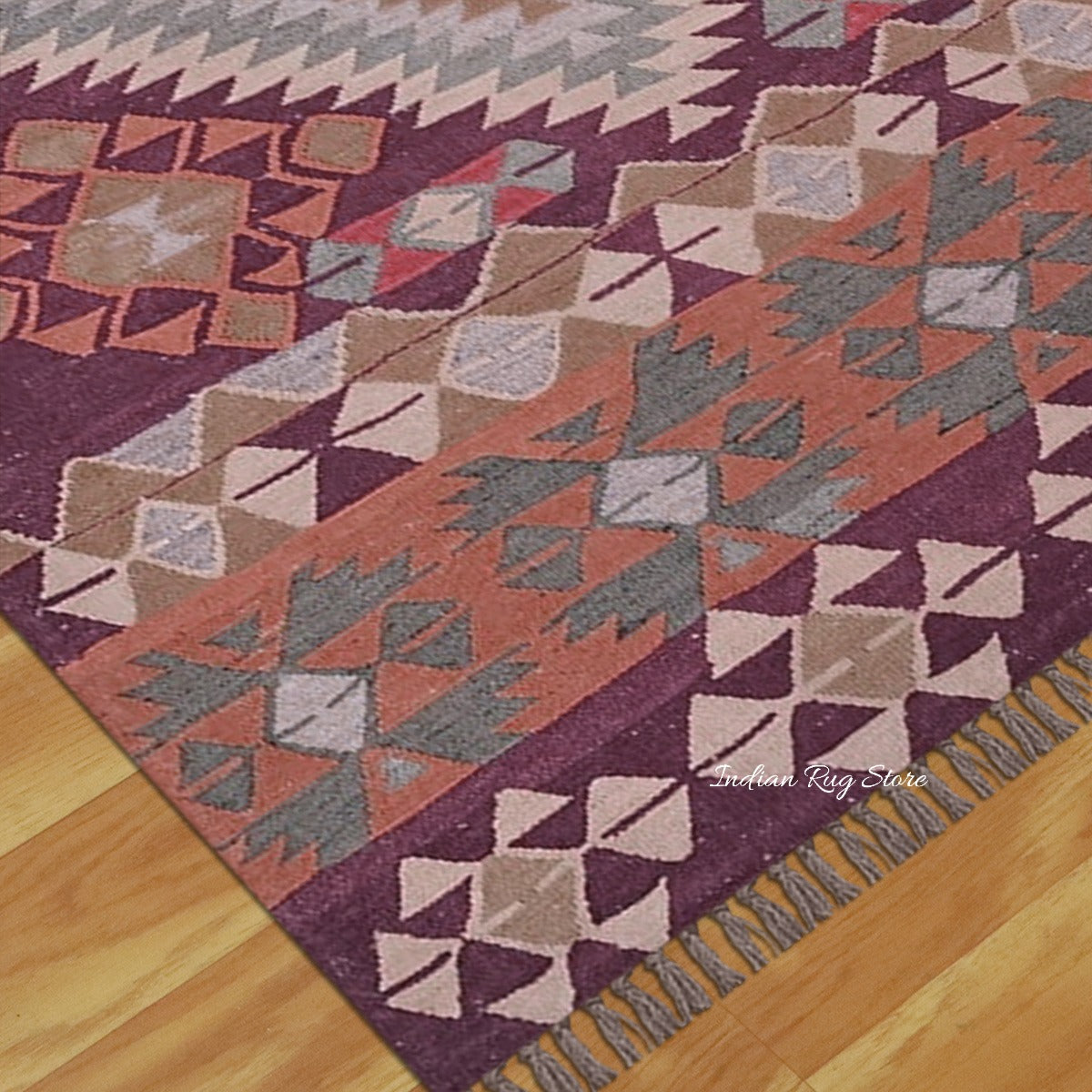 Natural Dark Red Hand Woven Wool Rug - Indian Rug Store Natural Dark Red Hand Woven Wool Rug - Indian Rug Store