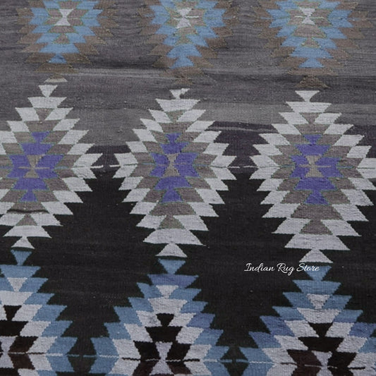 Natural Hand Woven Blue and Brown Wool Hall Area Rug Natural Hand Woven Blue and Brown Wool Hall Area Rug