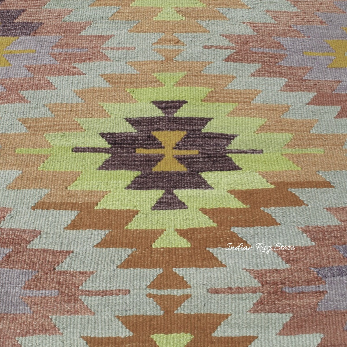 Green and Light Blue Hand Woven Gallery Area Kilim - Indian Rug Store Green and Light Blue Hand Woven Gallery Area Kilim - Indian Rug Store