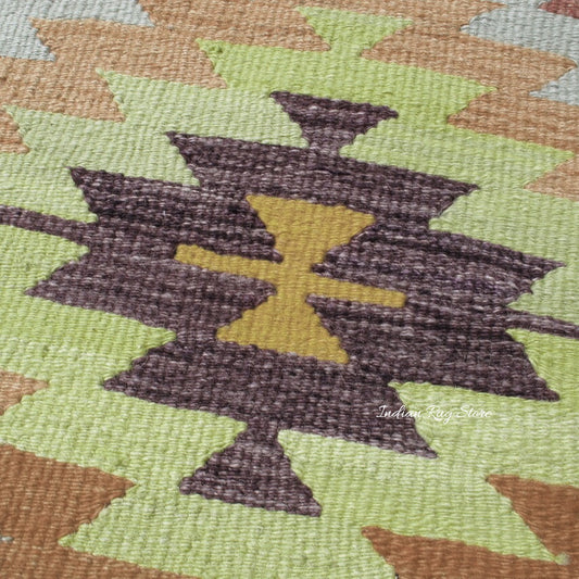 Green and Light Blue Hand Woven Gallery Area Kilim Green and Light Blue Hand Woven Gallery Area Kilim