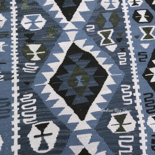 Blue Hand Crafted Wool Living Area Kilim Blue Hand Crafted Wool Living Area Kilim