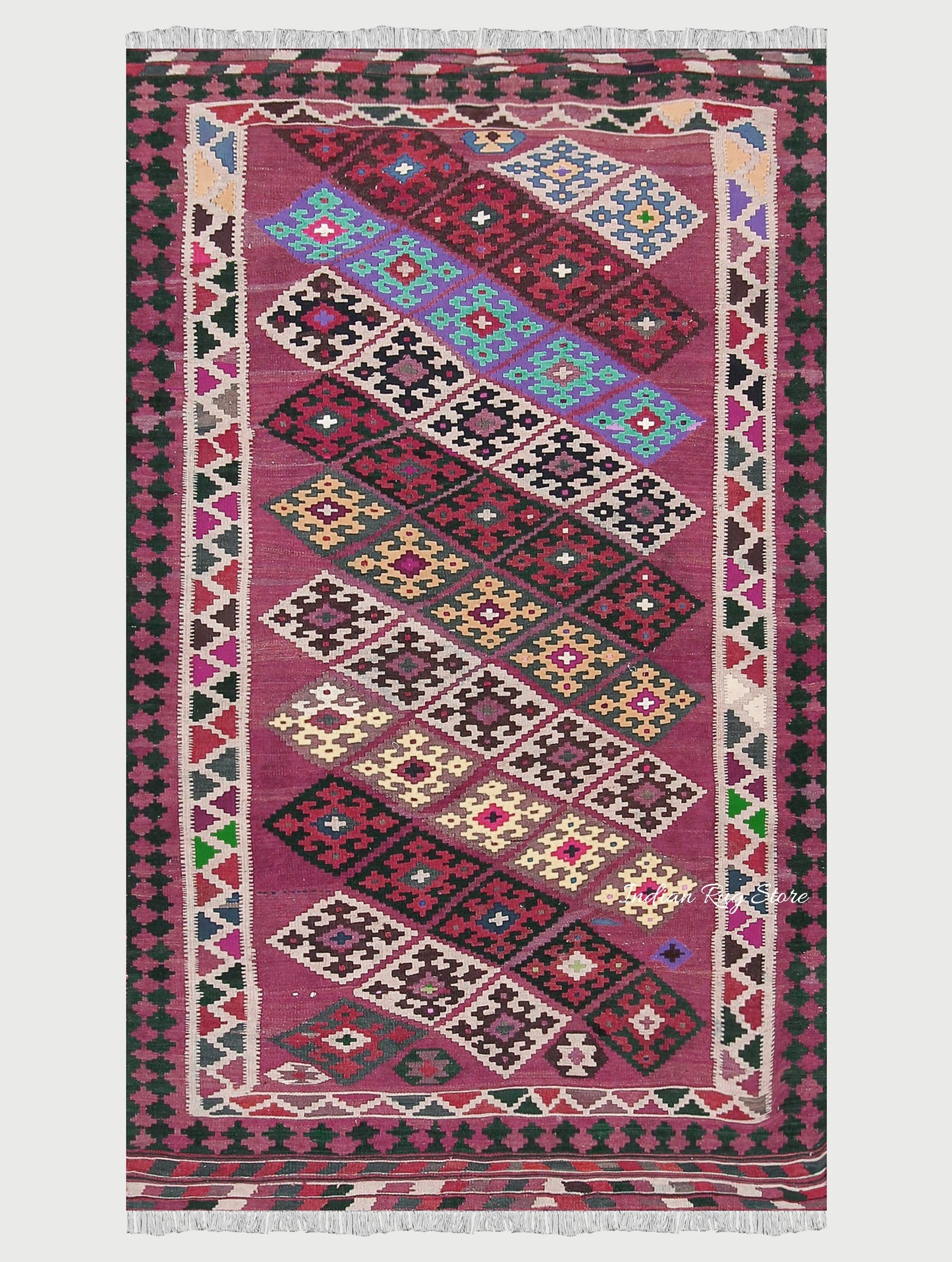 Hand Woven Natural Multicolor Wool Kilim for Hall Area - Indian Rug Store