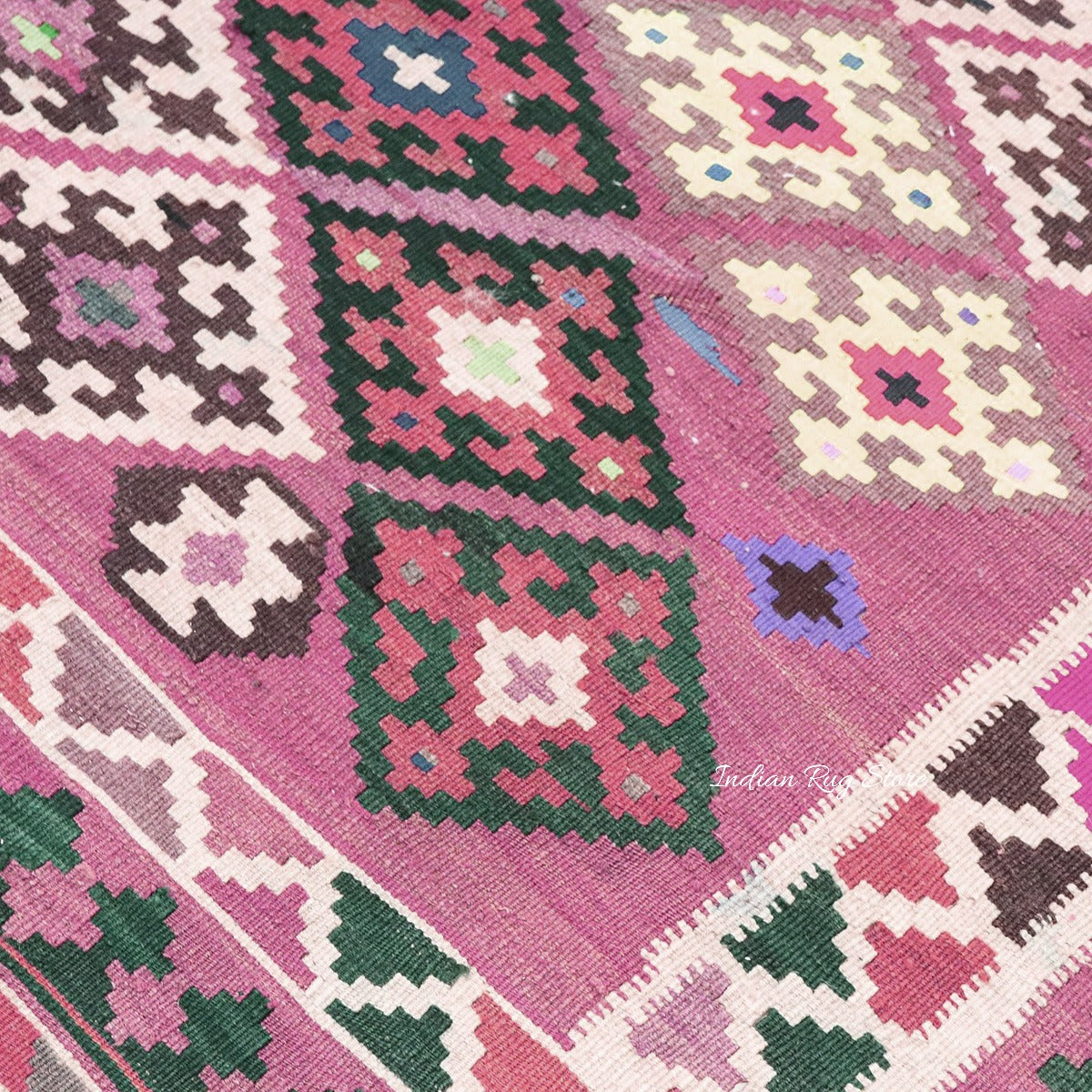 Hand Woven Natural Multicolor Wool Kilim for Hall Area - Indian Rug Store