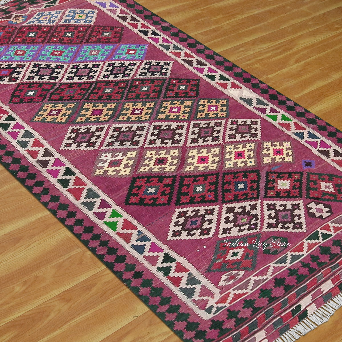 Hand Woven Natural Multicolor Wool Kilim for Hall Area - Indian Rug Store Hand Woven Natural Multicolor Wool Kilim for Hall Area - Indian Rug Store